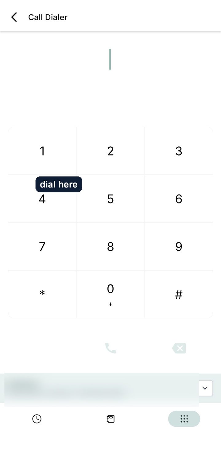 The app dialer screen