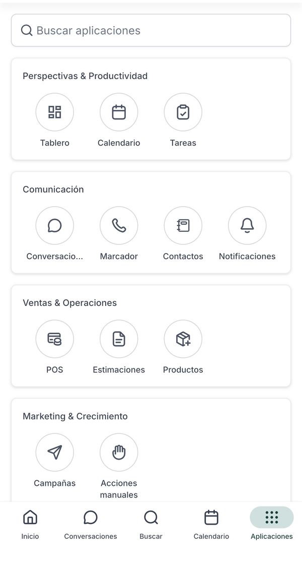 The Apps screen of the app with the POS, Estimates and Products buttons