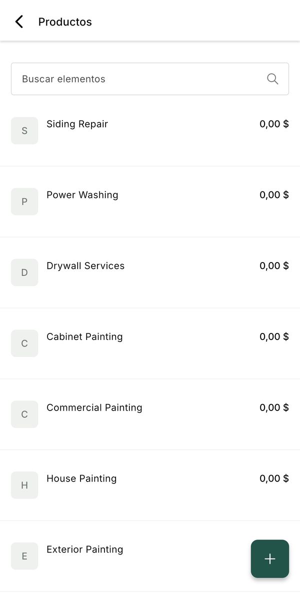 The Products list in the app with the loaded services